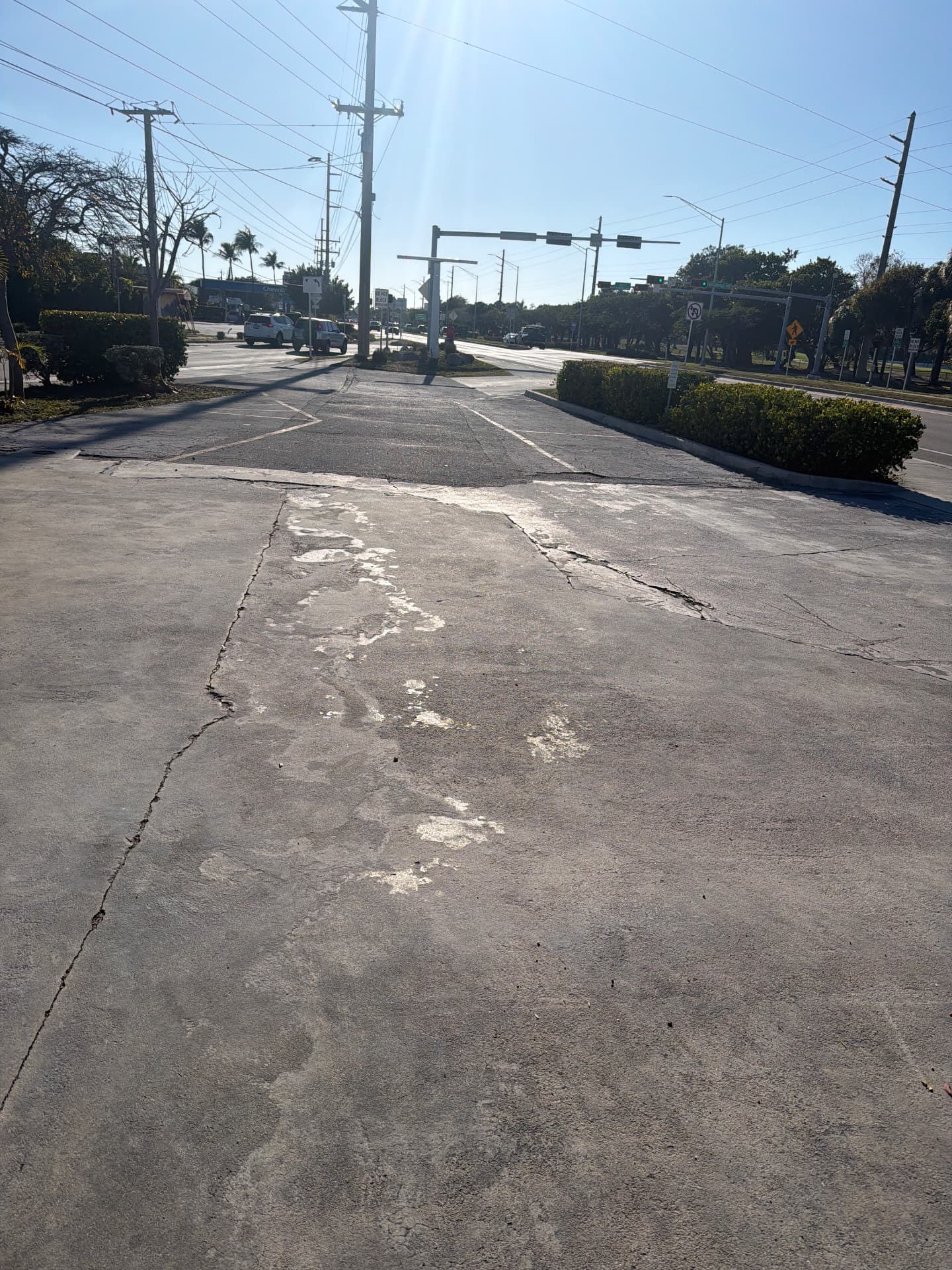 Exterior Property Care — Commercial parking area and traffic island